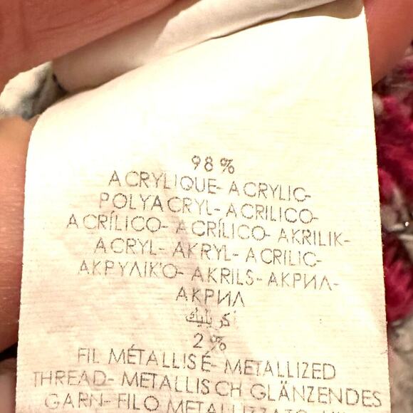 Cache Pink Geometric Knit Fuzzy Boxy Cozy Sweater Women’s L Large - Picture 9 of 9